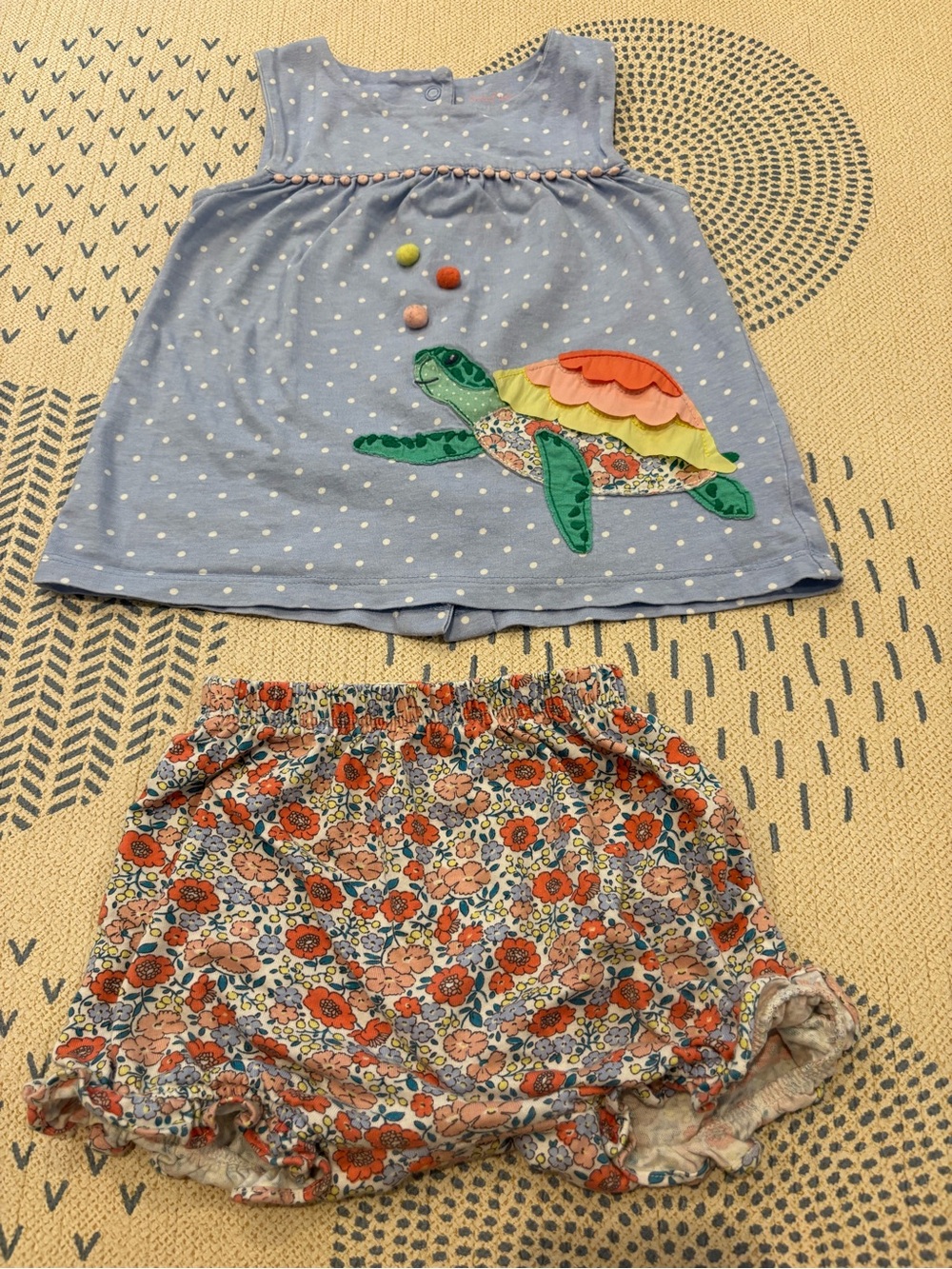 Mini Boden Blue Polka Dot Turtle Tank and Floral Bloomers Set